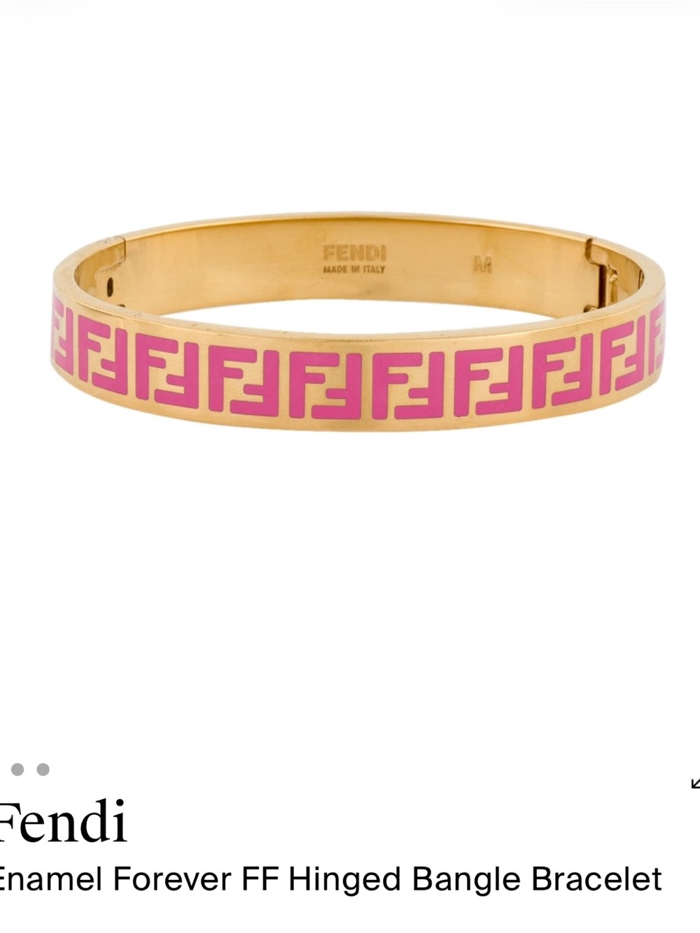 Fendi Gold-Tone Bangle with Pink FF Enamel Motif